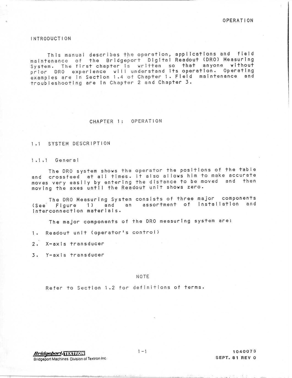 Bridgeport Textron DRO