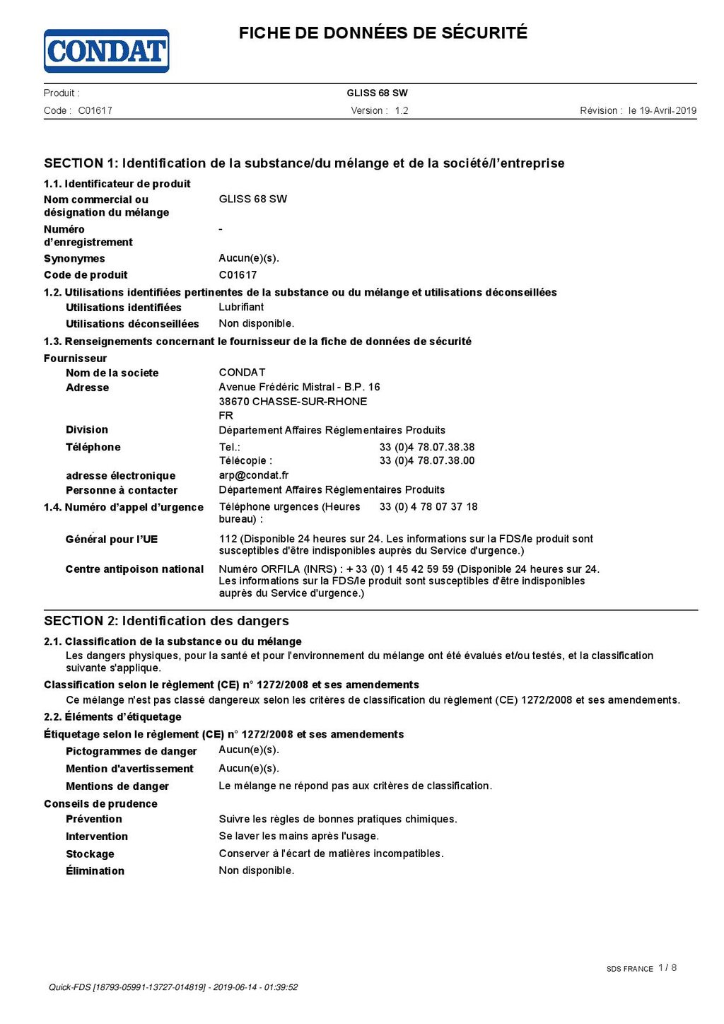CONDAT GLISSIERES GLISS 68 SW
