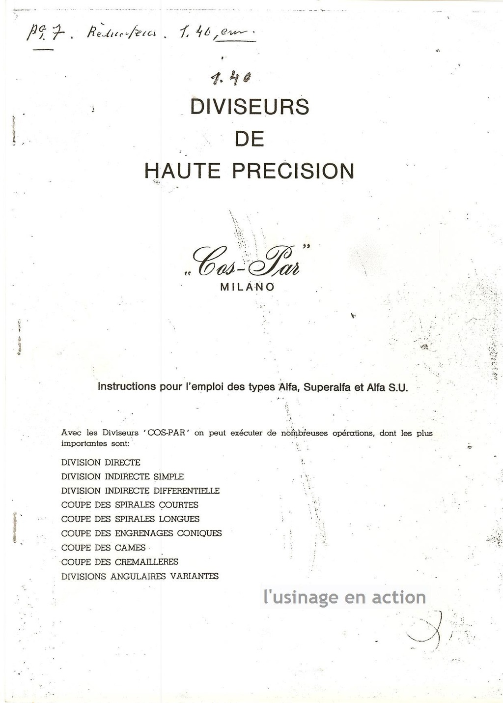 COS PAR types alfa, superalfa, alfa S.U