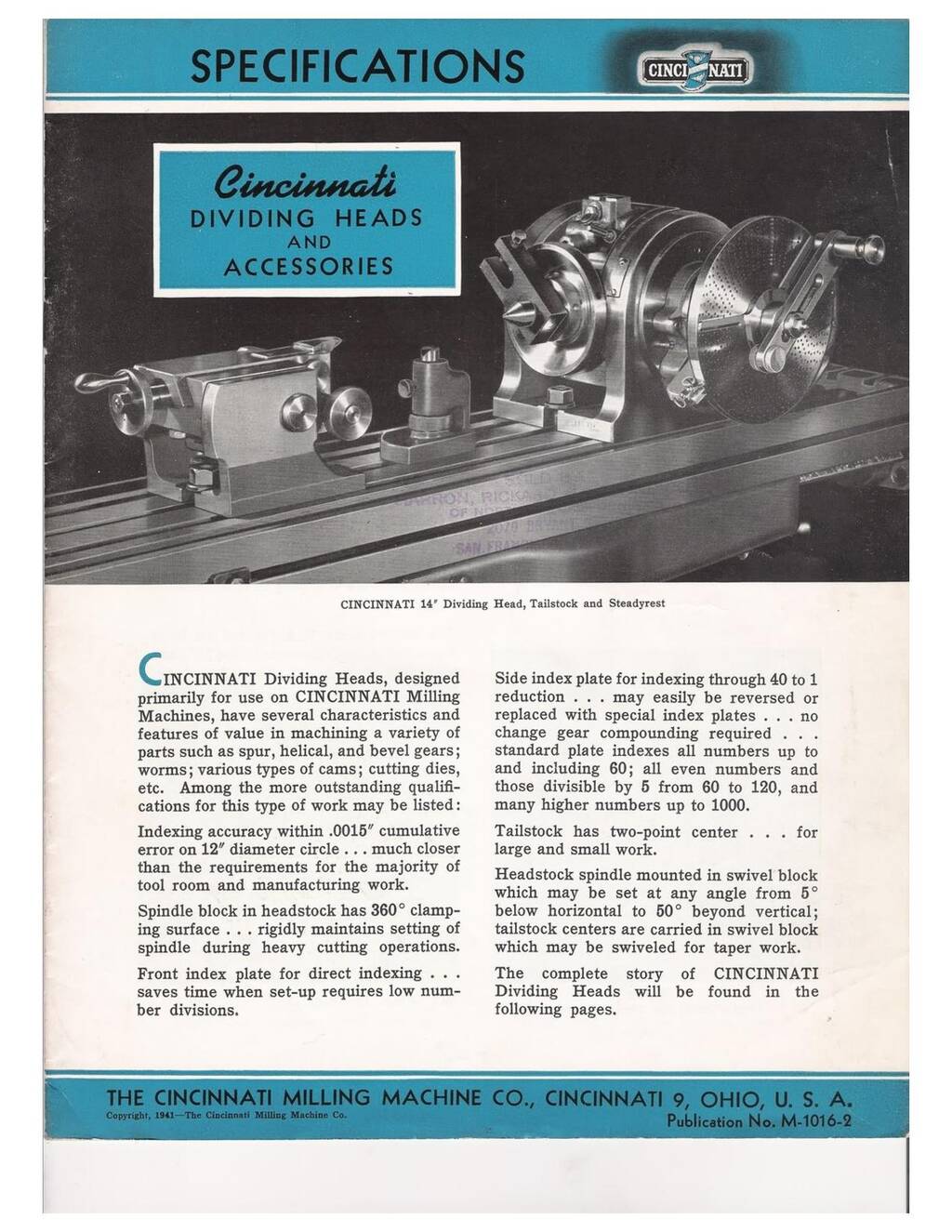 Cincinnati dividing head brochure