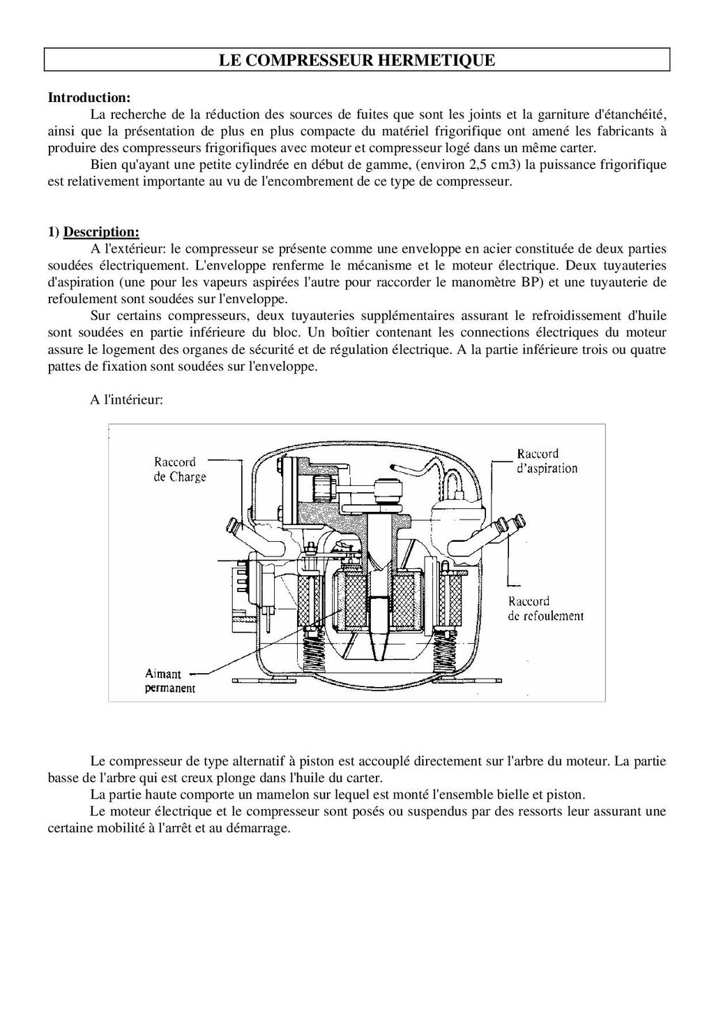 Compresseur herm‚tique de frigo