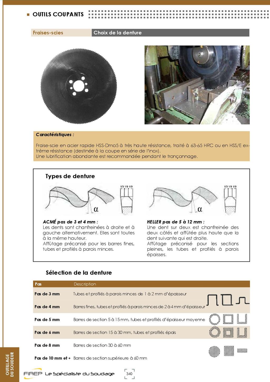 Documentation choix fraises scies pour tron‡onneuses