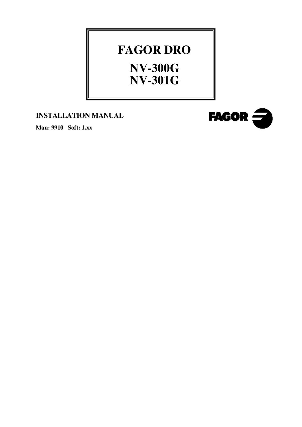 FAGOR DRO NV 300G et NV 301G installation manual
