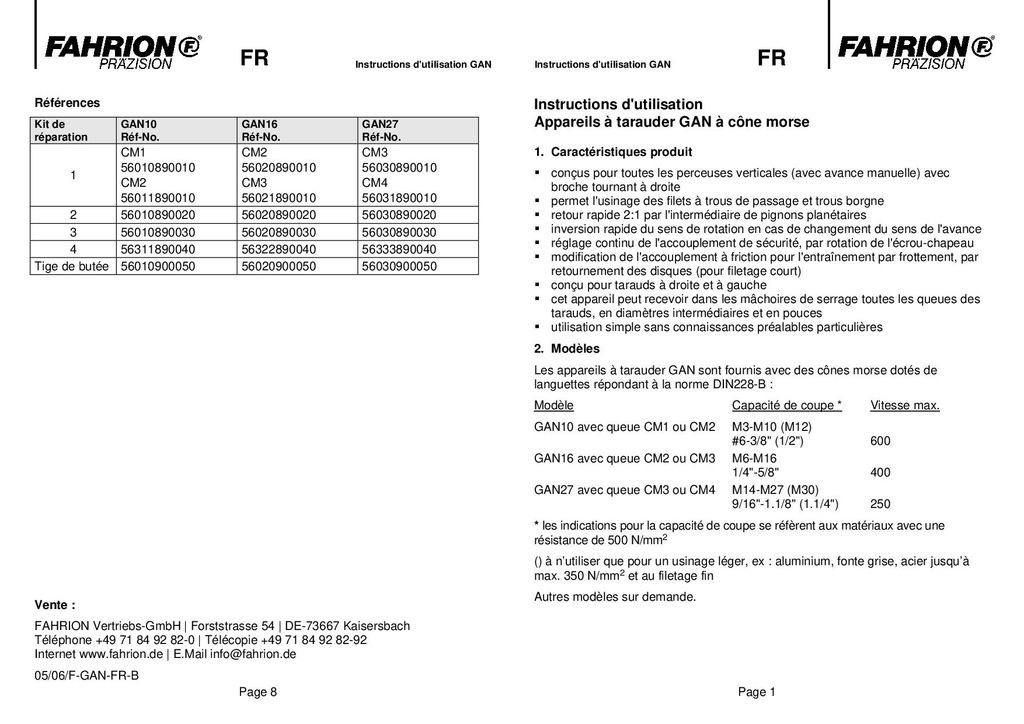 FAHRION appareil … tarauder GAN