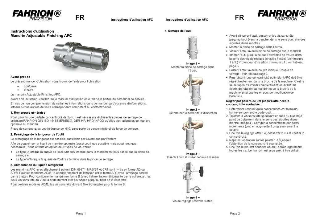 Fahrion mandrin ajustable AFC Instruction 2021
