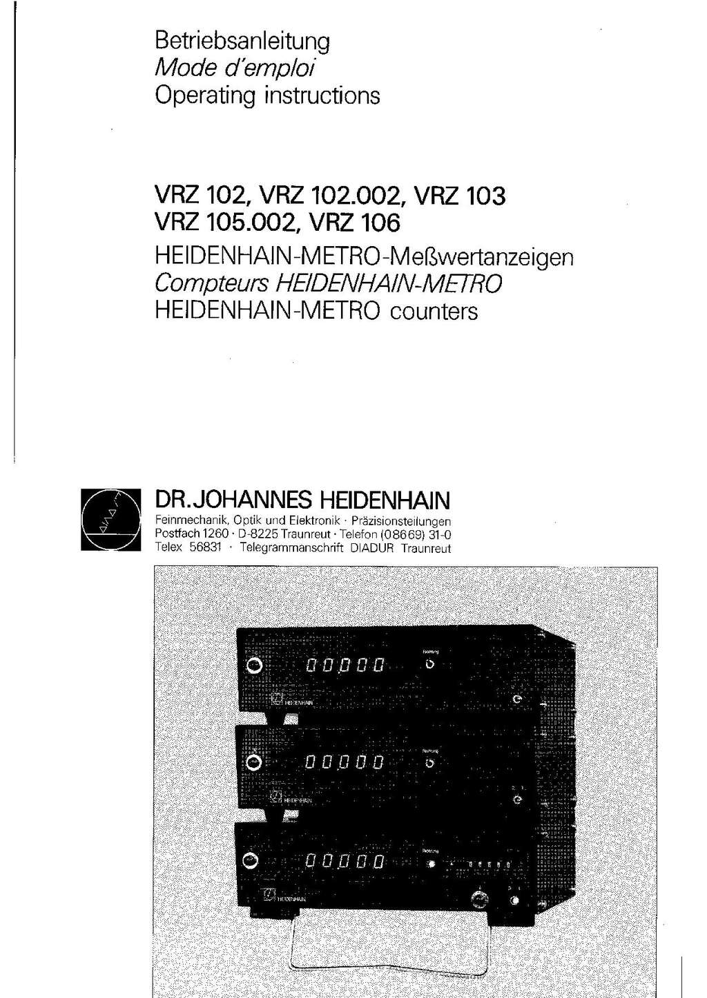Heidenhain VRZ 102 103 105 106 compteurs