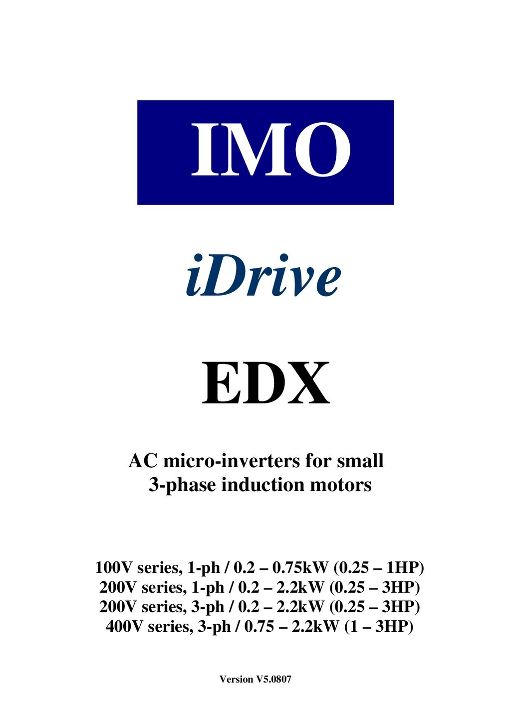 IMO iDrive EDX Manual_V5 Variateur Manuel d_installation et de programmation