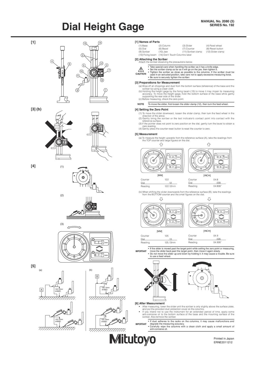 MITUTOYO Colonne de mesure s‚rie 192 manuel