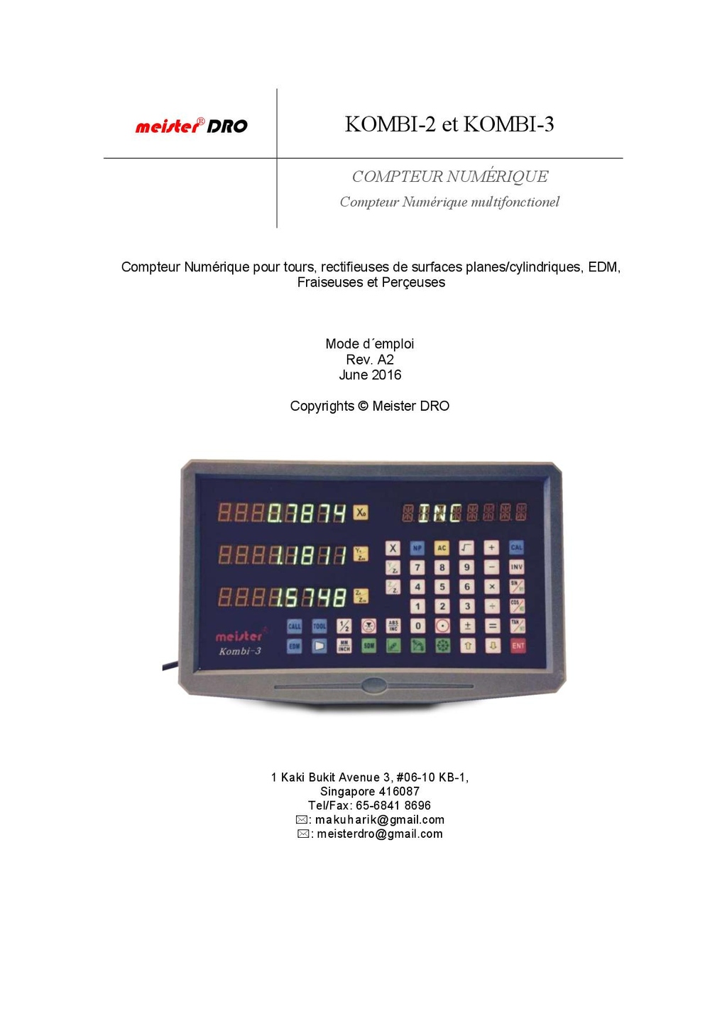 Meister Kombi 2 Kombi 3 User Manual A2 FR 2016