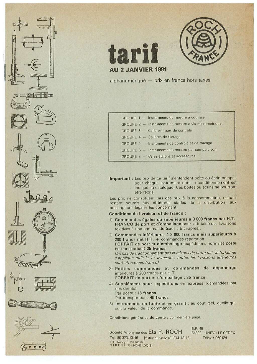 Roch france tarif janvier 1981
