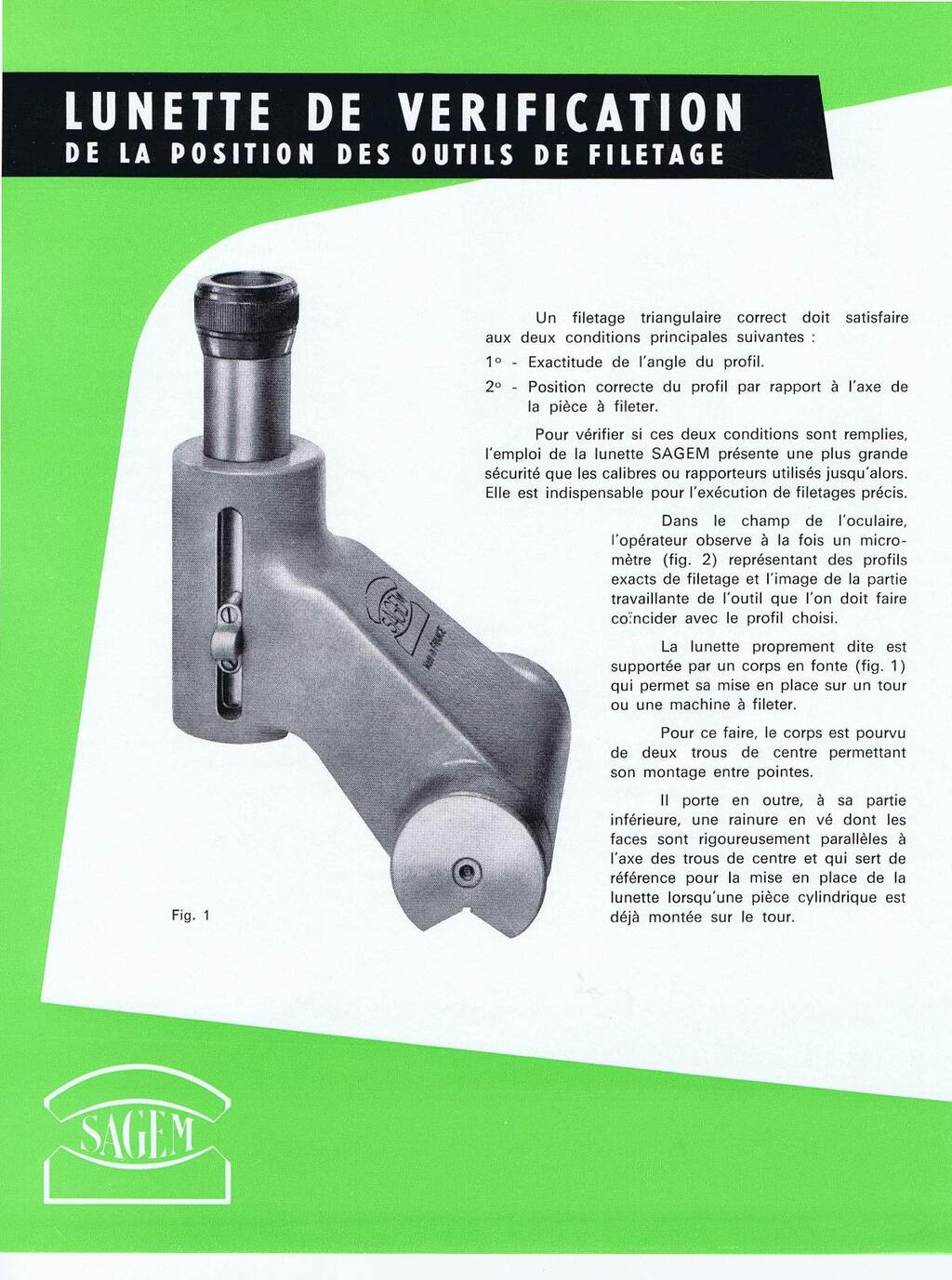 SAGEM LUNETTE DE VERIFICATION POUR FILETAGE