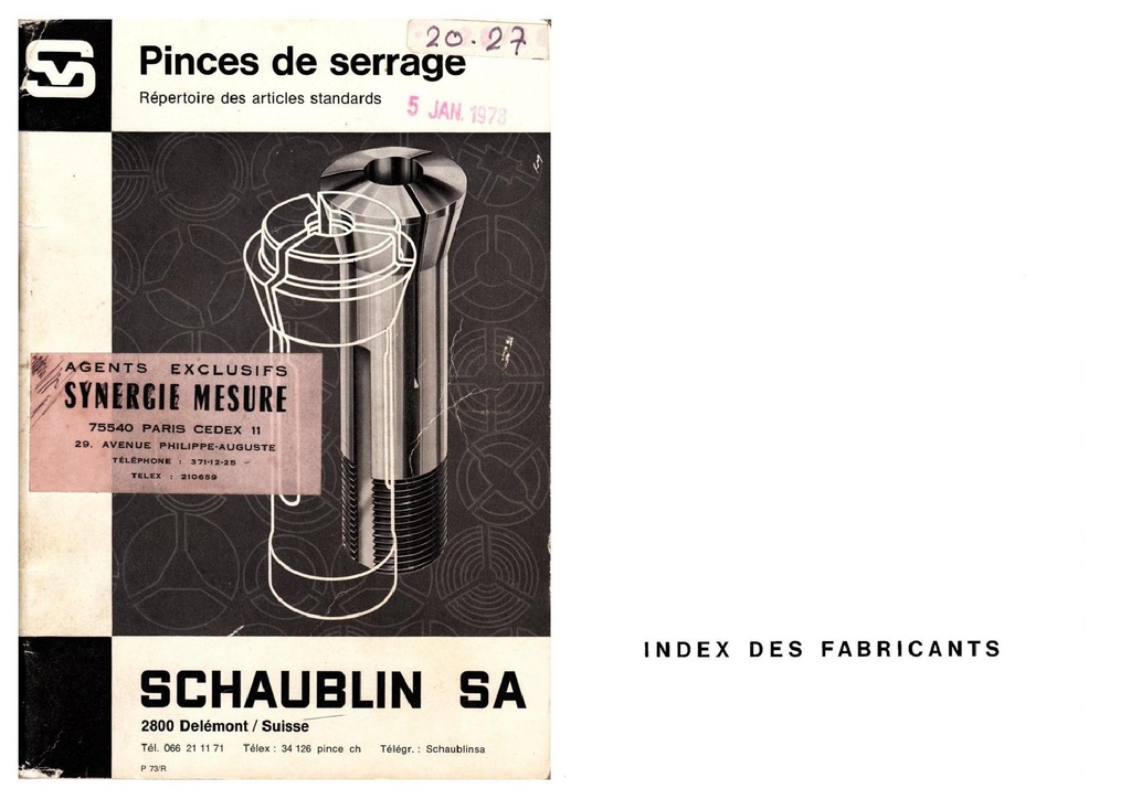 SCHAUBLIN Catalogue Pinces 1978