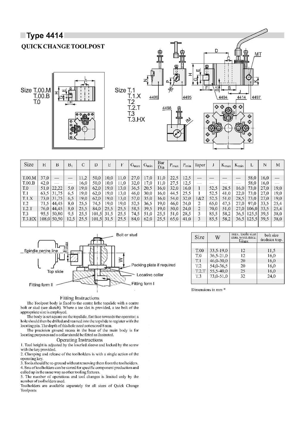 Tourelles et porte outil de type dickson