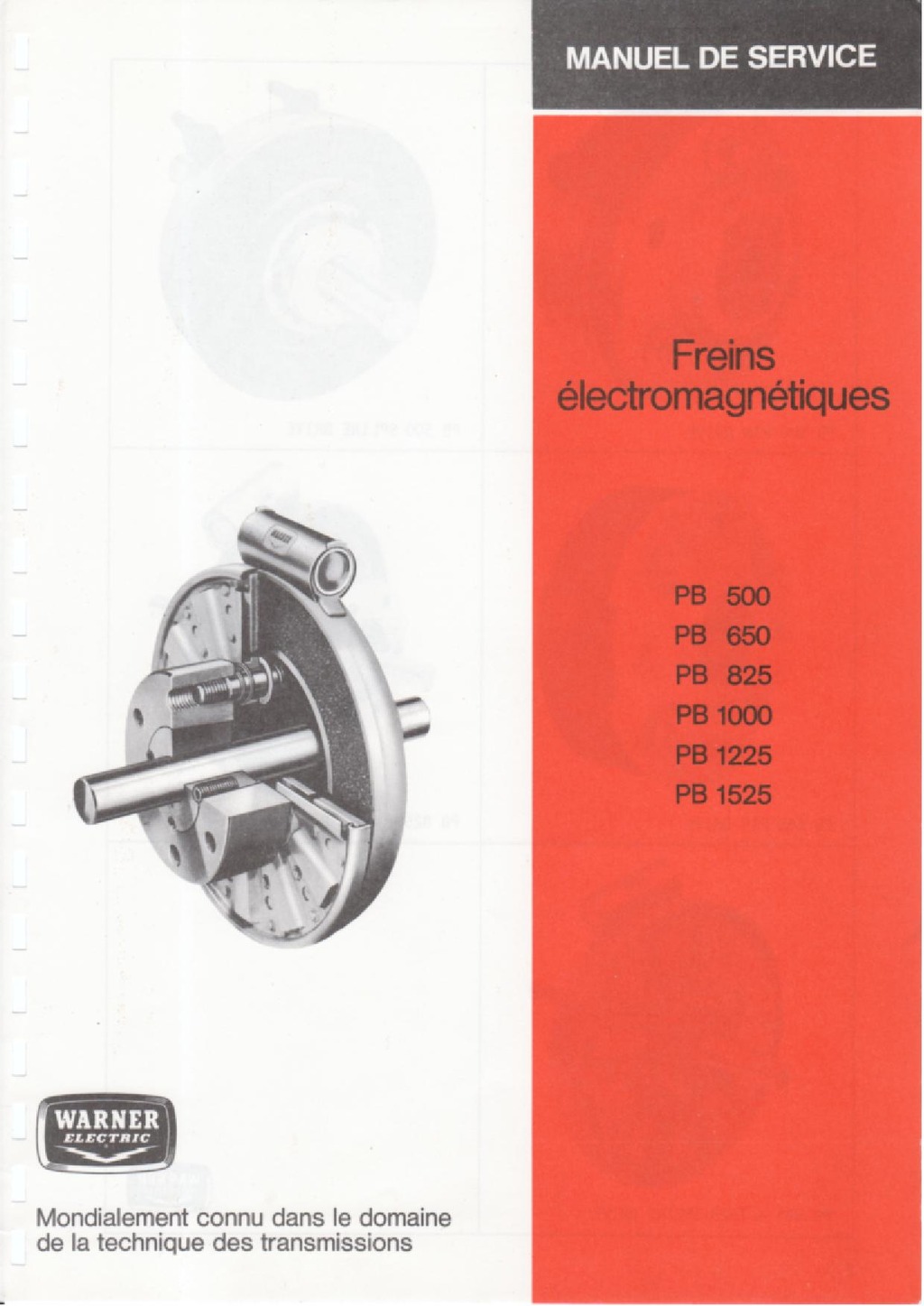 Warner Electric, frein type PB 500, 650, 825, 1000, 1225, 1525