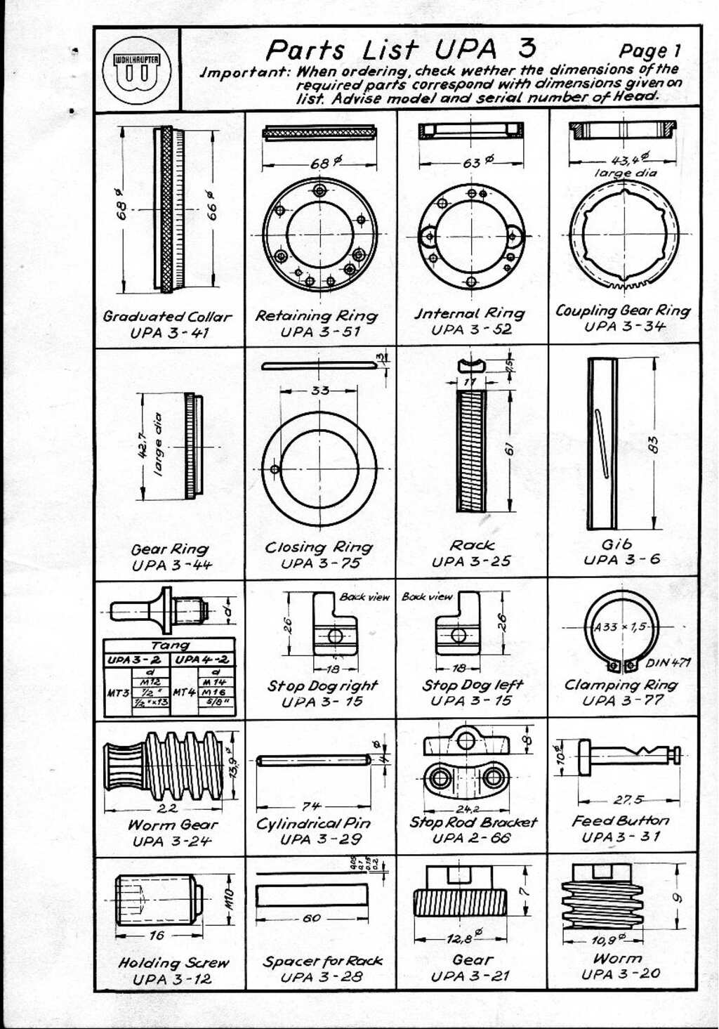 Wohlhaupter Parts List upa 3