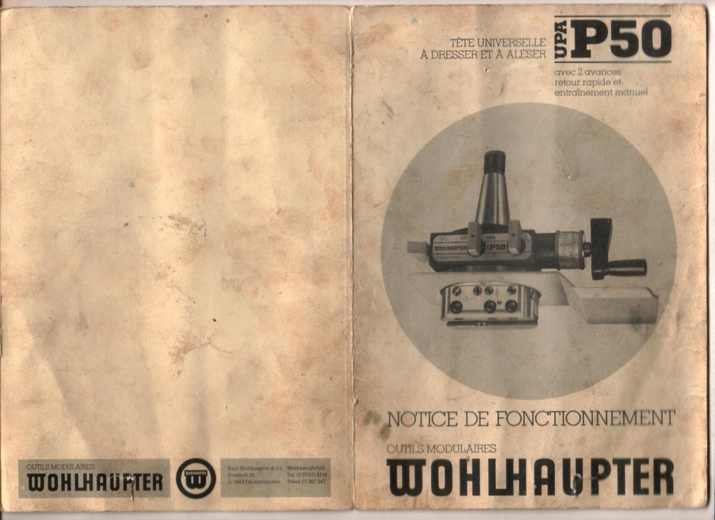 Wohlhaupter UPA P50, notice d_utilisation de la tˆte a aleser