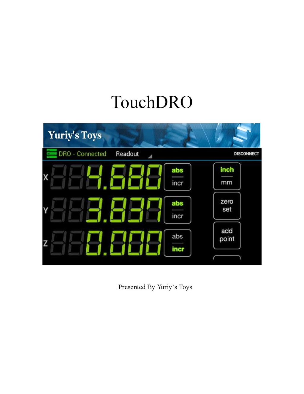 Yuriy_s Touch DRO Digital Readout Bluetooth Manual