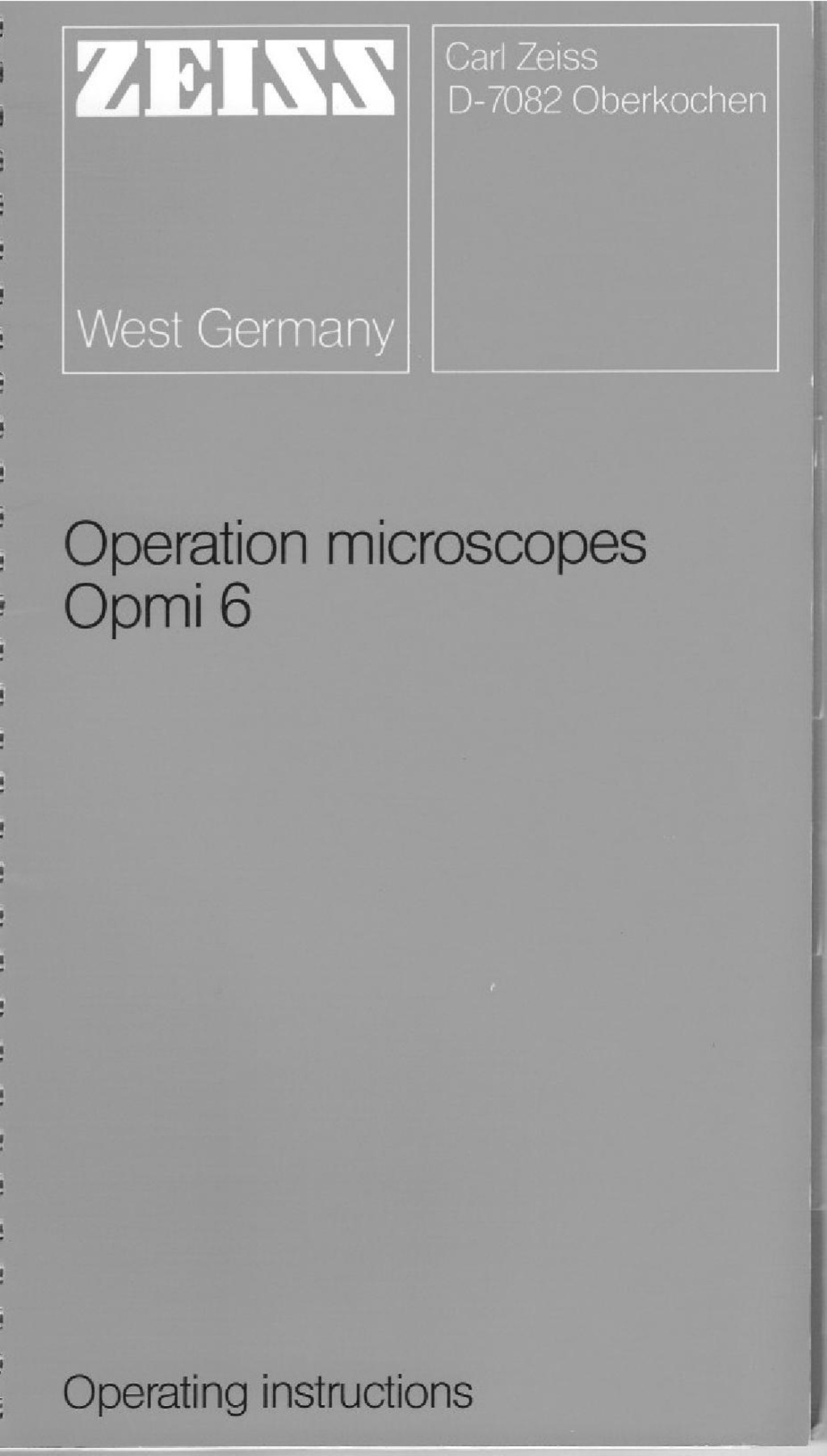 Zeiss OPMI 6 Series Operation Microscope User Manual